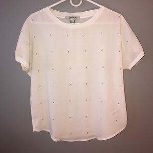White short sleeve jeweled top